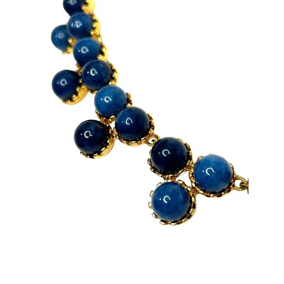 Ann Taylor Lapis Lazuli Statement Necklace 21” Round Beads Gold Tone Vtg Adjust - Picture 4 of 17